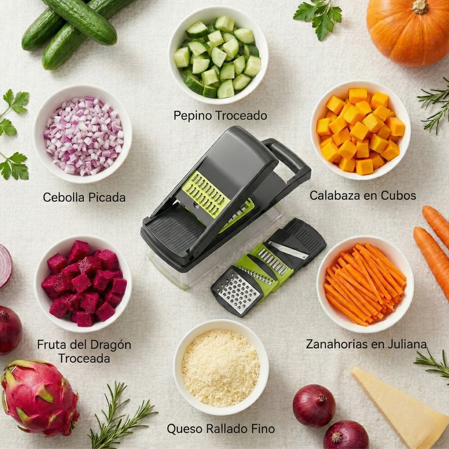 SliceMaster Pro™ — Corta, Ralla y Pica Todo en Segundos.