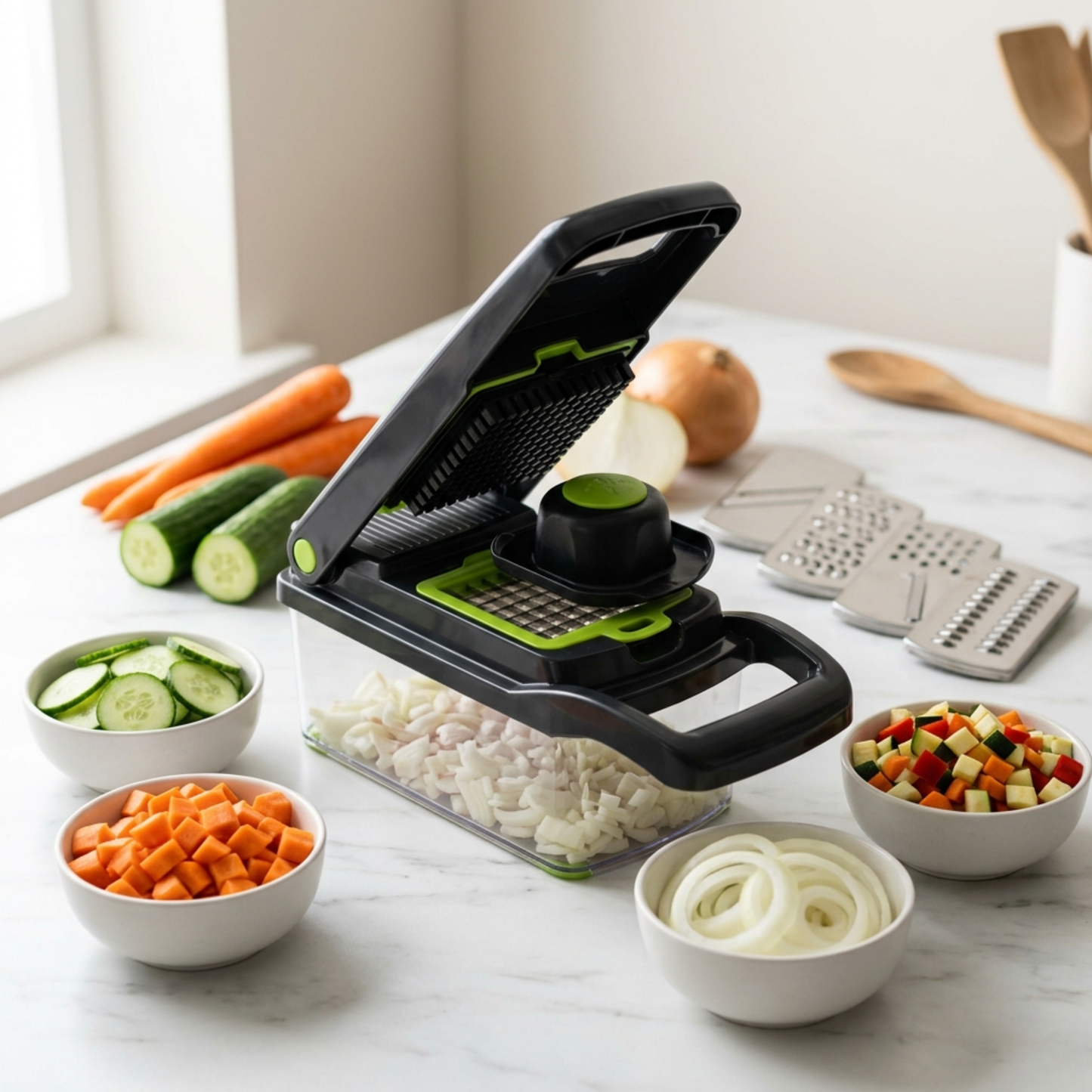SliceMaster Pro™ — Corta, Ralla y Pica Todo en Segundos.