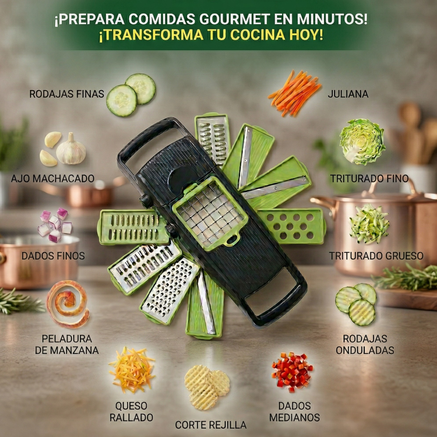 SliceMaster Pro™ — Corta, Ralla y Pica Todo en Segundos.