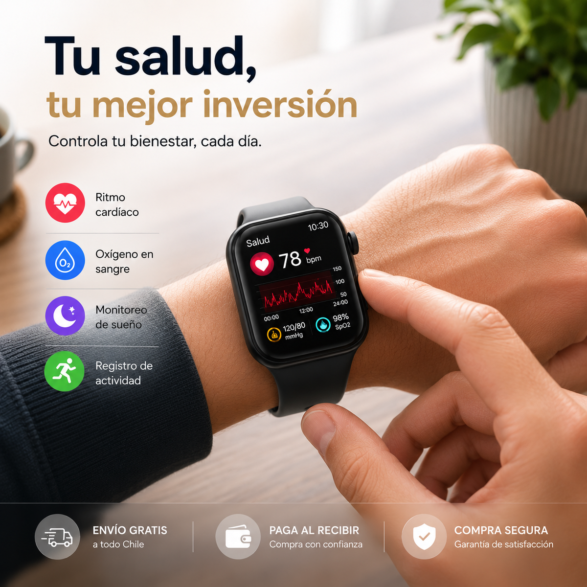 S2000 Smartwatch ™ – versátil con 7 correas intercambiables, monitoreo de frecuencia cardíaca y llamadas inteligentes