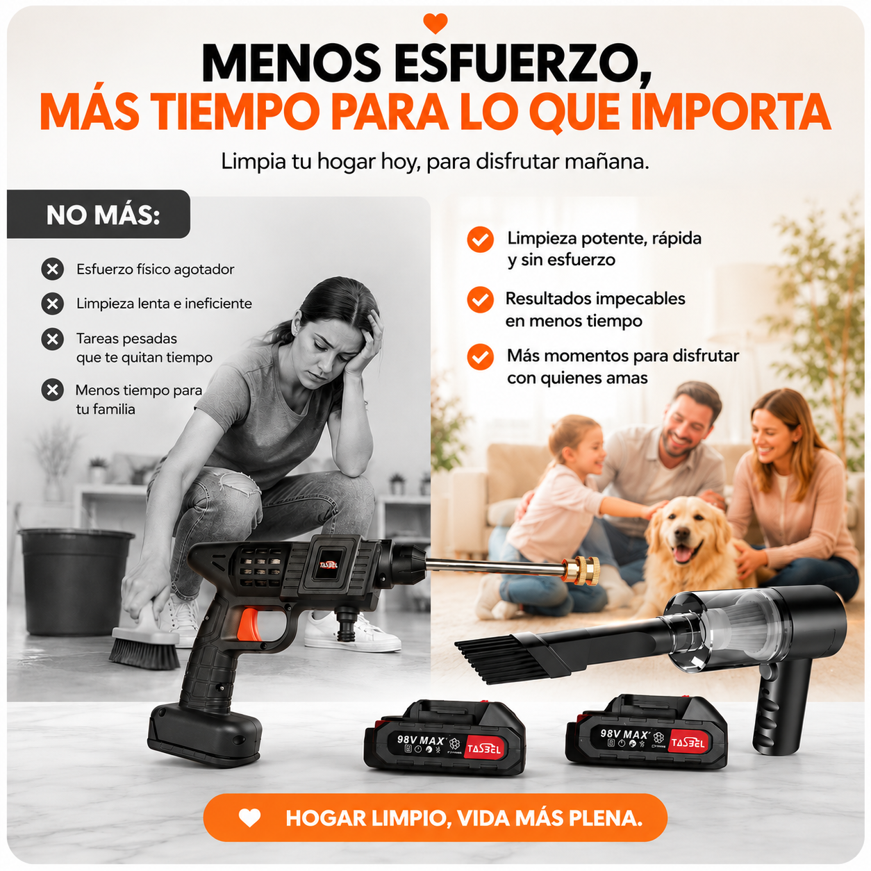 PowerClean Duo™ — Pack 2 en 1 Aspiradora + Hidrolavadora Inalámbrica 98V Max