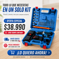 TaladroMax Pro™ - Taladro Inalámbrico + Maletín Completo con Accesorios