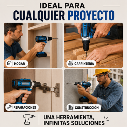 TaladroMax Pro™ - Taladro Inalámbrico + Maletín Completo con Accesorios