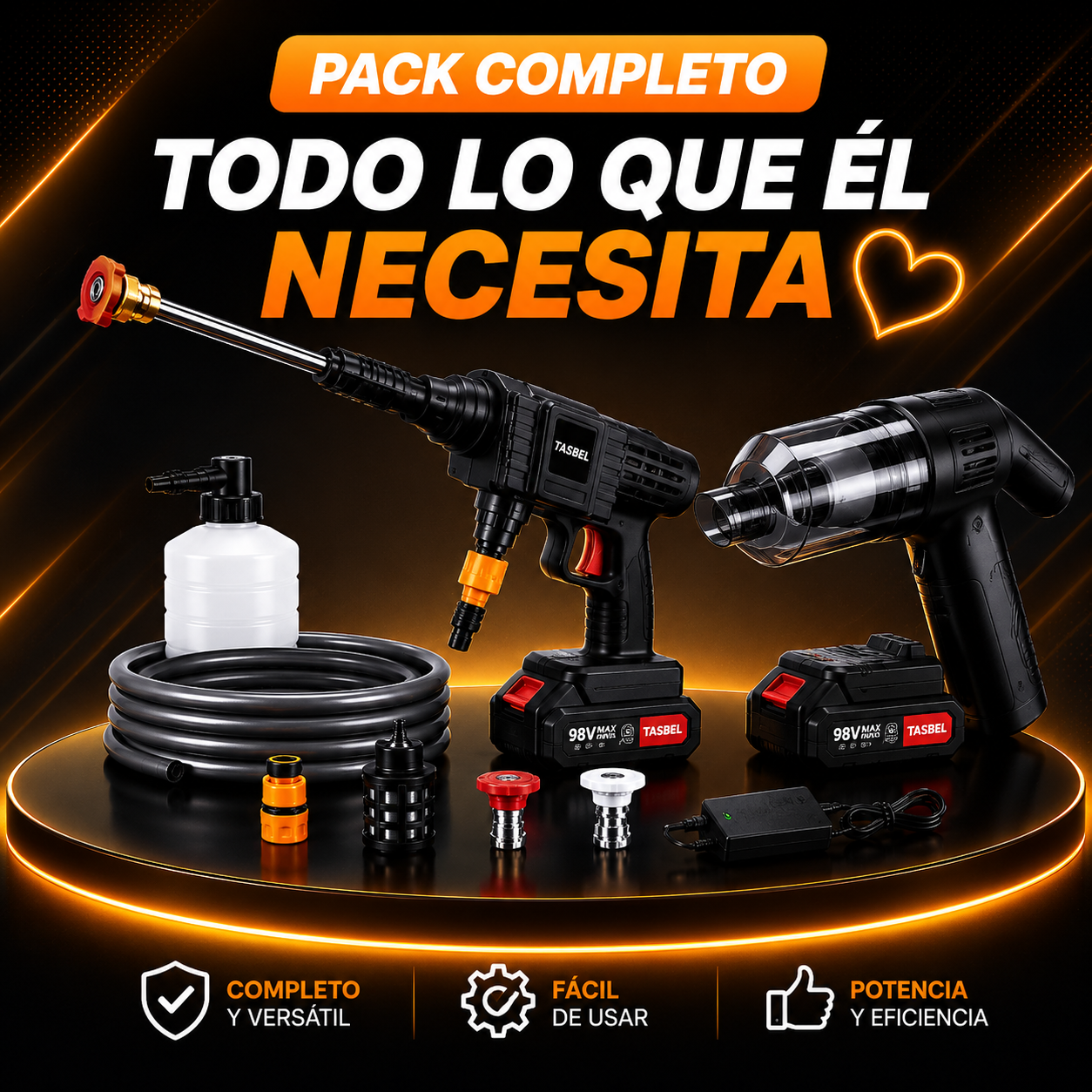 PowerClean Duo™ — Pack 2 en 1 Aspiradora + Hidrolavadora Inalámbrica 98V Max