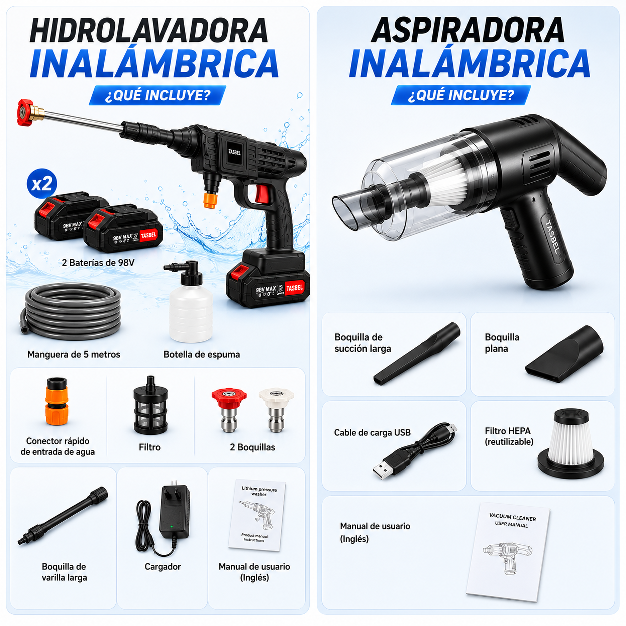 PowerClean Duo™ — Pack 2 en 1 Aspiradora + Hidrolavadora Inalámbrica 98V Max
