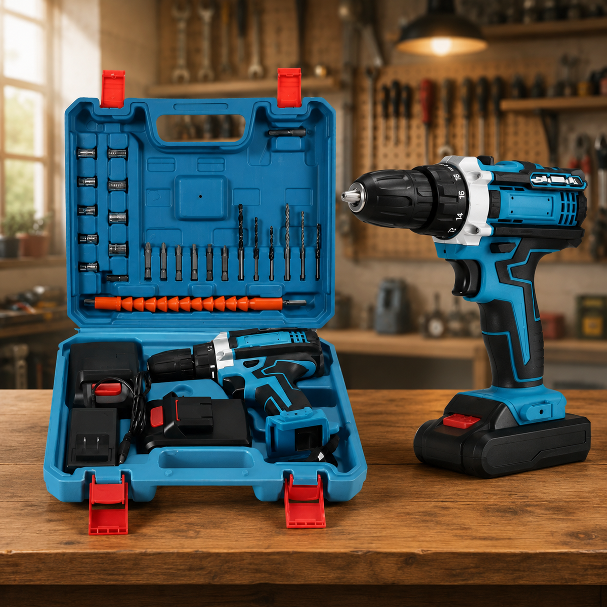 TaladroMax Pro con maletín completo y accesorios